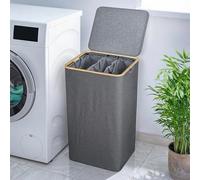 Björn&Schiller Panier à linge, gris, étroit et haut, panier à linge avec couvercle, panier à linge avec compartiments, poches (150L)