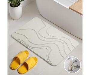 Björn&Schiller Tapis de Salle de Bain en Pierre, séchage Rapide, Tapis de Bain antibactérien, antidérapant et Absorbant en diatomite, Tapis de Douche 60x39 cm, Blanc