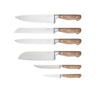 Björn, Set de Couteaux de Cuisine Jakob en Acier Inoxydable Finition Satinée et Manche en Bois d'Acacia. Couteau d'Office, Universel, Santoku, à Trancher, à Pain, Chef, Inox Mat et Bois