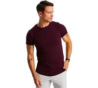 Björn Swensen BS1002 T-shirt à col rond pour homme - Col rond - Coupe ajustée - En coton blanc et noir, bordeaux, M