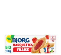 BJORG - Barquettes Aux Fraises - Biscuits Bio - 3 Sachets De 6 Biscuits - 120 g