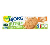 BJORG Biscuits Bio Avoine Sésame Nutri+ 130g - Réduits en Sucres, Riches en Fibres, Sans Huile de Palme - Lot de 3