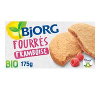 BJORG - Biscuits Bio Fourrés à la Framboise - Recette au Miel et Blé Semi-Complet - Le paquet de 175g - Le Lot De 5