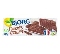 BJORG Biscuits bio fourrés Duo cacao, 150 g, goûter authentique au cœur fondant - Lot de 3