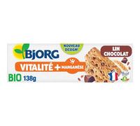 BJORG Biscuits bio Lin Chocolat 138g - Biscuits céréaliers aux graines de lin et pépites de chocolat noir, source de fibres et Oméga 3 - Lot de 3