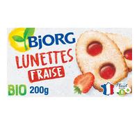 BJORG - Biscuits Bio Lunettes Saveur Fraise, Gourmandise Moelleuse aux Fruits (Boîte 200g) - Le Lot De 4