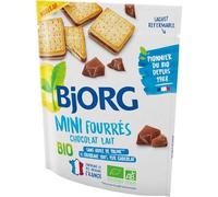 BJORG - Biscuits Bio Mini Fourrés Chocolat au Lait et Chocolat Noir - Sources de Fibres - Le paquet de 180g - Le Lot De 4