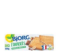 BJORG - Biscuits Fourrés Chocolat Noisette Bio - Aux Céréales Complètes et Sucres Non-Raffinés - 225 g