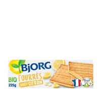 BJORG - Biscuits Fourrés Citron Bio - Au Blé Complet et Sucres Non-Raffinés - Sans Huile de Palme - Source de Fibres - Paquet de 225 g