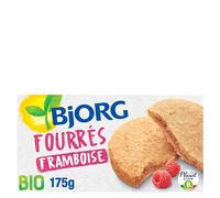 BJORG - Biscuits Fourrés Framboise Bio - Aux Céréales Semi-Complètes et Sucres Non-Raffinés - Sans Huile de Palme - Source de Fibres - 175 g