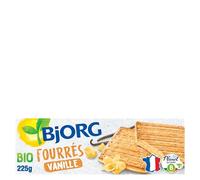 BJORG - Biscuits Fourrés Vanille Bio - Biscuit Bio - Au Blé Complet - Sans Huile de Palme - 225 g