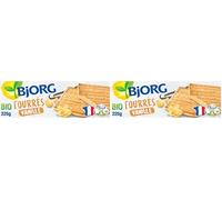 BJORG - Biscuits Fourrés Vanille Bio - Biscuit Bio - Au Blé Complet - Sans Huile de Palme - 225 g (Lot de 2)
