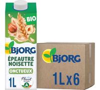 BJORG - Boisson Végétale Épeautre Noisette - Bio - 1 L x 6 | 100% végétal - Sans Sucre Ajouté - Pauvre en matières grasses - Sans Lactose