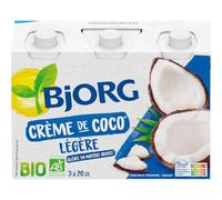 BJORG Crème de Coco Légère Bio - Aide Culinaire Végétale - 3 Briques de 200 mL - Allégée en Matières Grasses - Ingrédients 100% Naturels - Lot de 3
