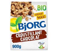 BJORG - Croustillant Chocolat Noir Bio - Recette Réduite En Sucres - Riche En Fibres - Avec des Céréales Complètes - 900g