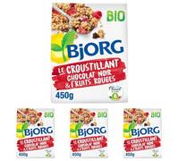 BJORG - Croustillant Chocolat Noir et Fruits Rouges - Céréales Complètes - Riche En Fibres - 450G, 1.0 unité (Lot de 4)