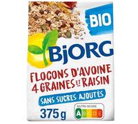 BJORG - Flocons D'Avoine Graines Raisins 375G - Lot De 4