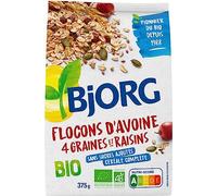 BJORG - Flocons D'Avoine Graines Raisins, Petit Déjeuner Complet 375G - Lot De 3