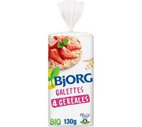 BJORG - Galettes Bio Croquantes aux 4 Céréales, Collation Légère et Naturelle (130g, 17 pièces) - Le Lot De 4