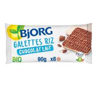 BJORG - Galettes Croquantes au Riz et Chocolat au Lait Bio, Pause Gourmande Équilibrée (90g) - Le Lot De 4