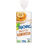 BJORG - Galettes Croustillantes Riz & Sésame Bio, Collation Légère et Naturelle (Paquet 130g) - Le Lot De 4