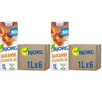BJORG - Lait d'Amande Chocolat - Lait Végétal Bio - Pauvre en Acides Gras Saturés - 1 L x 6 (Lot de 2)