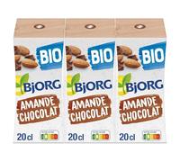 BJORG - Lait d'Amande Chocolat - Source de Calcium - 100 % Végétal - Pauvre en Acides Gras Saturés - Bio - 3 Mini Briques de 20cl