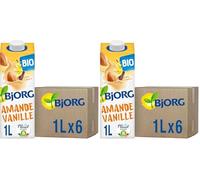 BJORG - Lait d'Amande Vanille - Lait Végétal Bio - Pauvre en Acides Gras Saturés - 1 L x 6 (Lot de 2)