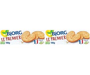 BJORG - Le Palmier - Biscuits Bio Pur Beurre - Au Blé Semi-Complet - Sans Huile de Palme - Source de Fibres - Paquet de 100 g