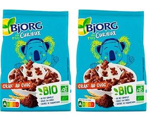 BJORG - Les P'tits Curieux - Crak’ Au Choc - Céréales Enfants Bio au Chocolat - Pour le Petit Déjeuner - Nutriscore A - 2 Paquet de 250 g