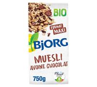 BJORG - Muesli Avoine Chocolat Bio - Aux Céréales Complètes - Réduit en Sucres - Format Maxi - Sachet de 750 g