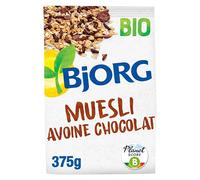 BJORG - Muesli Avoine Chocolat Bio - Muesli Croustillant aux Céréales Complètes - Sachet 375 g
