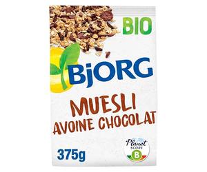 BJORG - Muesli Avoine Chocolat Bio - Muesli Croustillant aux Céréales Complètes - Sachet 375 g