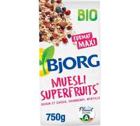 BJORG - Muesli Bio aux Super Fruits, Saveur Gourmande et Texture Croquante (Sachet 750g) - Le Lot De 3