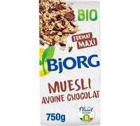 BJORG Muesli Bio Avoine Chocolat - Format Maxi 750g - Céréales Complètes aux Pépites de Chocolat Noir et Flocons d'Avoine pour un Petit Déjeuner Équilibré - Lot de 3