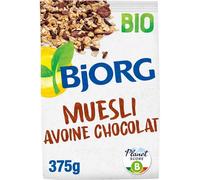 BJORG - Muesli Bio gourmand à l’avoine et chocolat, saveur croustillante pour le petit-déjeuner (375g) - Le Lot De 3