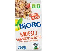 BJORG Muesli Bio Sans Sucres Ajoutés aux Fruits Secs et Graines, 750g, Format Maxi - Lot de 3