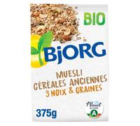 BJORG - Muesli Céréales Anciennes 3 Noix & Graines Bio - Céréales Complètes - Réduit En Sucres - 375G