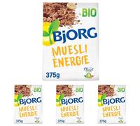 BJORG - Muesli Energie - Cacao, Banane, Guarana - Source de Magnésium - Riche En Fibres - Céréales Complètes Avoine Et Blé - 375g (Lot de 4)