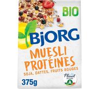 BJORG - Muesli Protéines - Soja, Dattes, Fruits Rouges - Riche en Protéines - Source de Fibres - Céréales Complètes Avoine et Blé - Bio - 375g