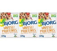 BJORG - Muesli Protéines - Soja, Dattes, Fruits Rouges - Riche en Protéines - Source de Fibres - Céréales Complètes Avoine et Blé - Bio - 375g