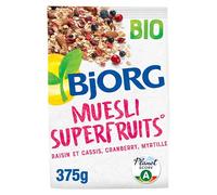 BJORG - Muesli Superfruits Bio - Raisins, Datte, Cassis, Myrtilles, Cranberries - Sans Sucres Ajoutés - 375 g