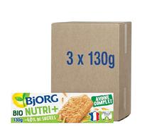 BJORG - Nutri+ - Biscuits Avoine Complet Bio - Riches en Fibres - Source de Magnésium et de Fer - Sans Huile de Palme - 130 g - lot de 3 (total de 390 g)