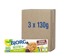 BJORG - Nutri+ - Biscuits Avoine Pépites de Chocolat - Biscuit Bio - Riche en Fibres - Sans Huile de Palme - 130 g - lot de 3 (total de 390 g) (L'emballage peut varier)