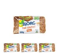 BJORG - Pain Complet de Seigle Bio - Aux Céréales Complètes - Source de Magnésium, Phosphore - Prétranché - 500 g - lot de 8 (total de 1 kg)