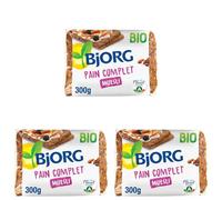 BJORG - Pain Complet Muesli Bio - Aux Céréales Complètes - Source de Magnésium, Phosphore - Prétranché - 300 g (Lot de 3)