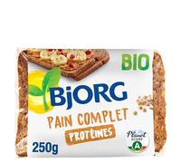 BJORG - Pain Complet Protéines Bio - Aux Céréales Complètes - Source de Fer, Magnésium, Fibres - Prétranché - 250 g