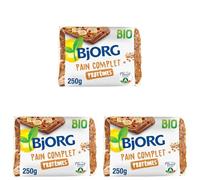 BJORG - Pain Complet Protéines Bio - Aux Céréales Complètes - Source de Fer, Magnésium, Fibres - Prétranché - 250 g (Lot de 3)