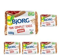 BJORG - Pain Complet Seigle Avoine Bio - Source de Magnésium, Phosphore et Fibres - Prétranché (Lot de 5)