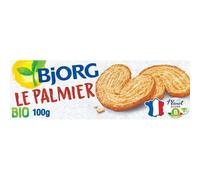 BJORG Palmiers Bio au Blé Complet et Beurre de Baratte - Biscuits Croustillants Sans Huile de Palme, Boîte de 100 g - Lot de 4